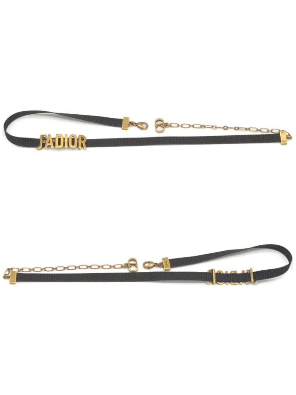 Dior J'adior Logo Choker Necklace Neck Gold Tone Metal Antique Polished Black - Picture 3 of 9